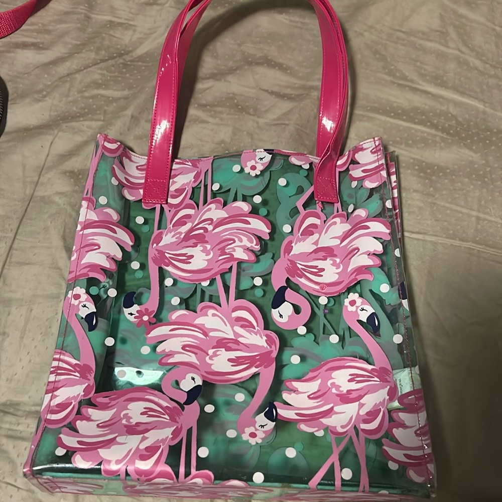 Vinyl Clear Green Flamingo Bag